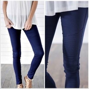 Navy Blue Moto Jeggings Women's Tag L/XL Waist 26"
